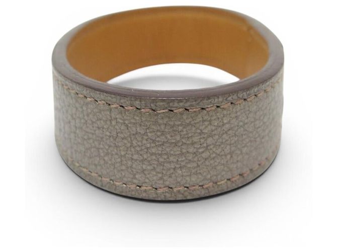 Hermès BRACCIALETTO HERMES POUL TOUR SELLIER MANCHETTE T20 CUIR ETOUPE LEATHER BANGLE Taupe - vista 2