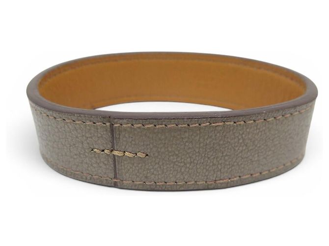Hermès BRACCIALETTO HERMES POUL TOUR SELLIER MANCHETTE T20 CUIR ETOUPE LEATHER BANGLE Taupe - vista 3
