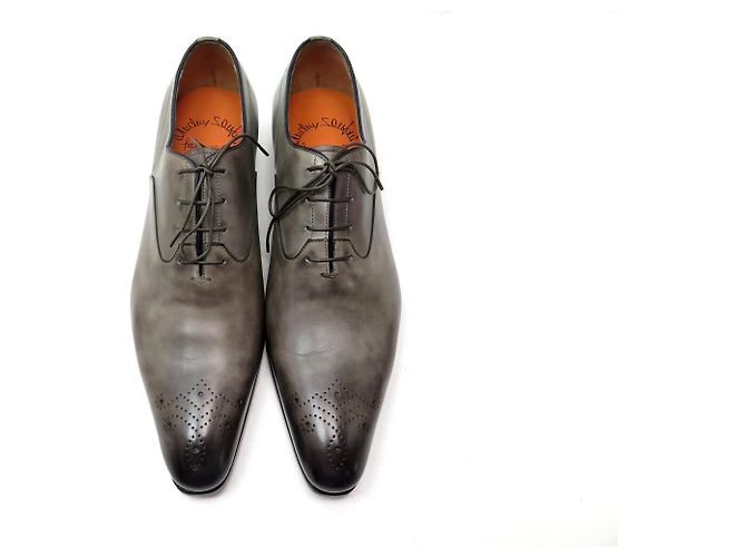 NOVAS SCARPE SANTONI 6522 RICHELIEU 8.5 IT 43.5 FR IN PELLE PATINATA Grigio - vista 8