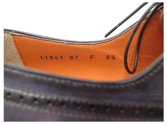 SAPATOS SANTONI 11941 RICHELIEU 8.5IT 43.5FR COURO PATINADO AZUL NOVOS - vista 10