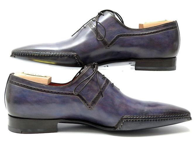 SAPATOS SANTONI 11941 RICHELIEU 8.5IT 43.5FR COURO PATINADO AZUL NOVOS - vista 2