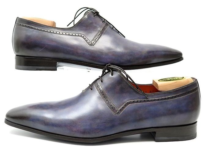 SAPATOS SANTONI 11941 RICHELIEU 8.5IT 43.5FR COURO PATINADO AZUL NOVOS - vista 3