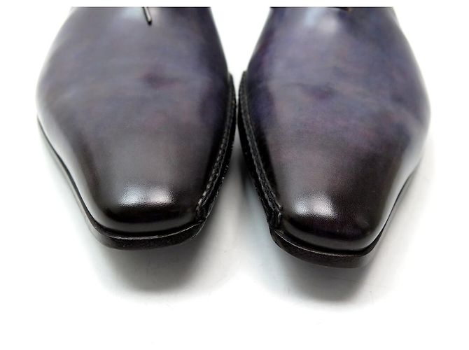 SAPATOS SANTONI 11941 RICHELIEU 8.5IT 43.5FR COURO PATINADO AZUL NOVOS - vista 4