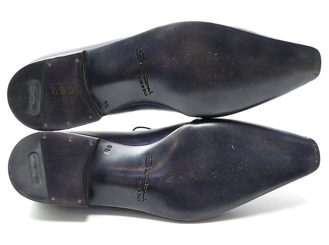 SAPATOS SANTONI 11941 RICHELIEU 8.5IT 43.5FR COURO PATINADO AZUL NOVOS - vista 6
