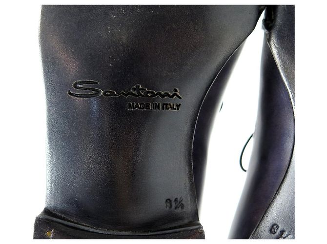 SAPATOS SANTONI 11941 RICHELIEU 8.5IT 43.5FR COURO PATINADO AZUL NOVOS - vista 7