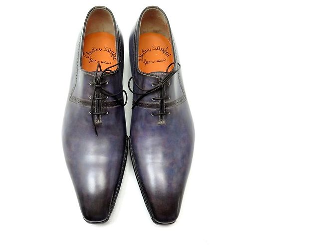 SAPATOS SANTONI 11941 RICHELIEU 8.5IT 43.5FR COURO PATINADO AZUL NOVOS - vista 8