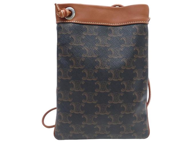Céline NUOVA BORSA CELINE POUCH TELEFONO IN TELA TRIOMPHE 195892DF1 Marrone - vista 2