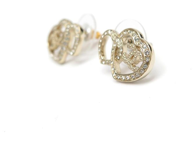 NUOVI ORECCHINI CHANEL DOUBLE HEART CC LOGO STRASS ABB666 D'oro - vista 2