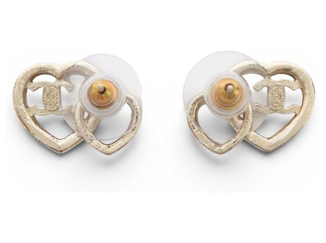 NUOVI ORECCHINI CHANEL DOUBLE HEART CC LOGO STRASS ABB666 D'oro - vista 3