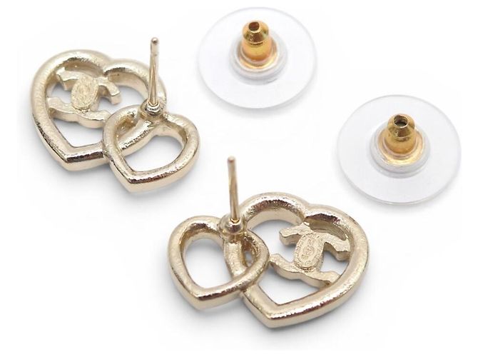 NUOVI ORECCHINI CHANEL DOUBLE HEART CC LOGO STRASS ABB666 D'oro - vista 4
