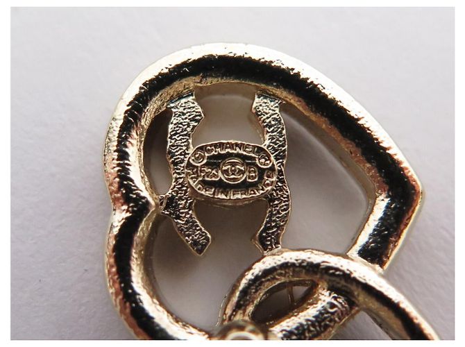 NUOVI ORECCHINI CHANEL DOUBLE HEART CC LOGO STRASS ABB666 D'oro - vista 5