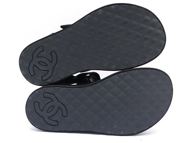 NUOVE SANDALI CHANEL DAD G45083 PELLE NERA STRAP 36 Nero - vista 10