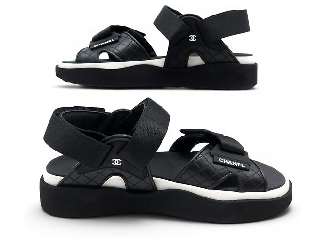 NUOVE SANDALI CHANEL DAD G45083 PELLE NERA STRAP 36 Nero - vista 2