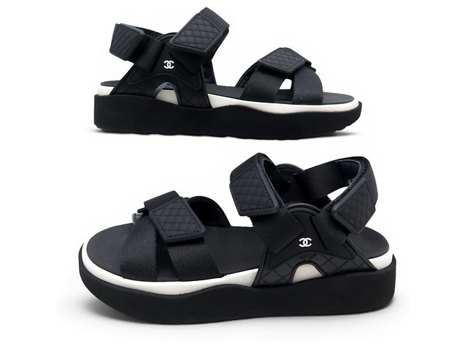 NUOVE SANDALI CHANEL DAD G45083 PELLE NERA STRAP 36 Nero - vista 3