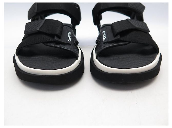 NUOVE SANDALI CHANEL DAD G45083 PELLE NERA STRAP 36 Nero - vista 4