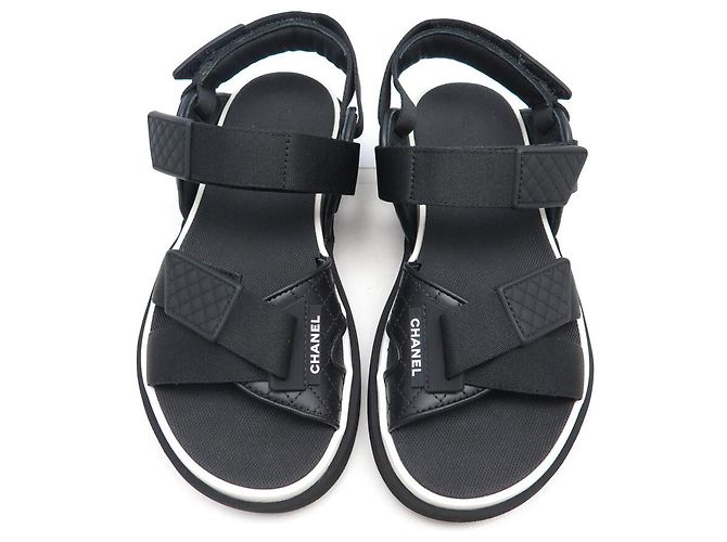 NUOVE SANDALI CHANEL DAD G45083 PELLE NERA STRAP 36 Nero - vista 6