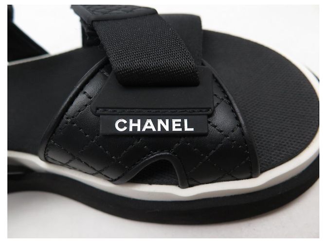 NUOVE SANDALI CHANEL DAD G45083 PELLE NERA STRAP 36 Nero - vista 7