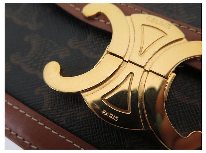 Céline BORSA CELINE TRIOMPHE CANVAS MARRONE TEEN IN PELLE DI VITELLO 188882BZ4.04LU - vista 14