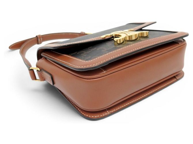 Céline BORSA CELINE TRIOMPHE CANVAS MARRONE TEEN IN PELLE DI VITELLO 188882BZ4.04LU - vista 3