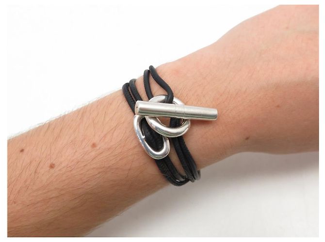 Hermès COLLAR HERMES SKIPPER NOIR PLATA 925 MACIZA BRAZALETE DOBLE VUELTA Negro - vista 14
