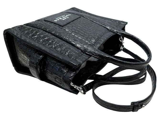 NUOVA BORSA MARC JACOBS THE MEDIUM TOTE BAG PELLE CROCO TRACCOLLA Nero - vista 6