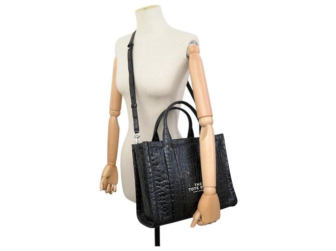NUOVA BORSA MARC JACOBS THE MEDIUM TOTE BAG PELLE CROCO TRACCOLLA Nero - vista 7