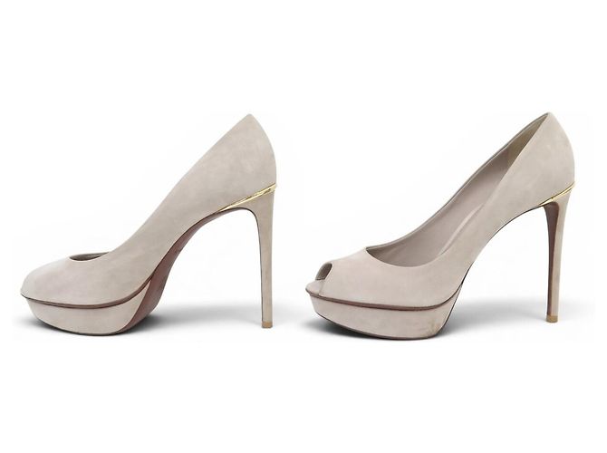 NEUE LOUIS VUITTON EYELINE OPEN TOE PUMP 39 WILDLEDER-PUMPS SCHUHE Grau - Ansicht 2