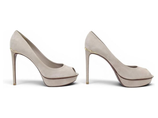 NEUE LOUIS VUITTON EYELINE OPEN TOE PUMP 39 WILDLEDER-PUMPS SCHUHE Grau - Ansicht 3