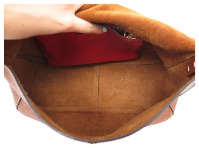 BORSA A SPALLA VALENTINO VSRING IN PELLE GRANULATA Marrone - vista 11