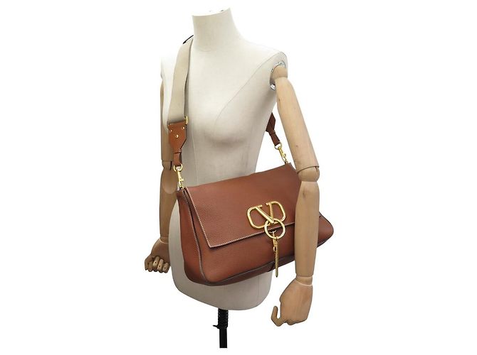 BORSA A SPALLA VALENTINO VSRING IN PELLE GRANULATA Marrone - vista 7