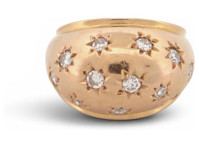 Autre Marque DOME RING 12 STERNGEFASSTE DIAMANTEN 0.39CT 43 IN 18K GELBGOLD PINKY RING - Ansicht 2