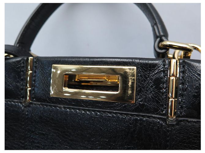 BORSA FENDI PEEKABOO MEDIUM 8BN290 PELLE INvecchiata NERA TRACULLA Nero - vista 12