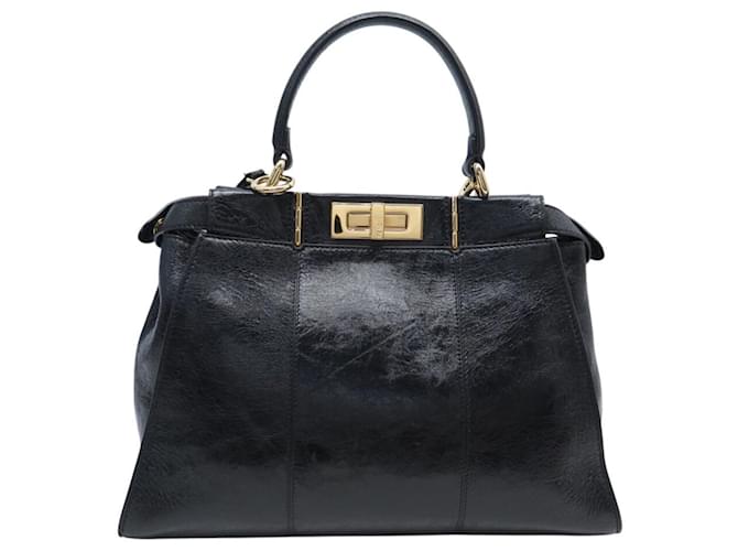 BORSA FENDI PEEKABOO MEDIUM 8BN290 PELLE INvecchiata NERA TRACULLA Nero - vista 2