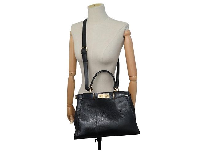 BORSA FENDI PEEKABOO MEDIUM 8BN290 PELLE INvecchiata NERA TRACULLA Nero - vista 7