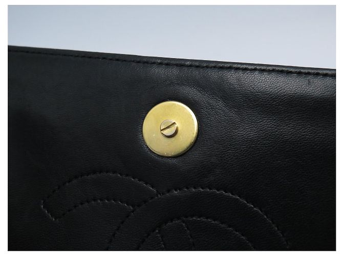 VINTAGE CHANEL HANDべきTASCHE EINFACHE KLAPPE CC LOGO SCHWARZ CHEVRON LEDER HAND BAG - Ansicht 17