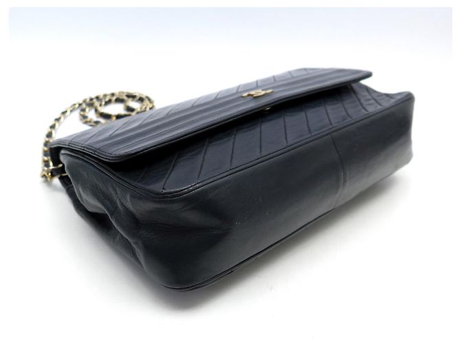 VINTAGE CHANEL HANDべきTASCHE EINFACHE KLAPPE CC LOGO SCHWARZ CHEVRON LEDER HAND BAG - Ansicht 3