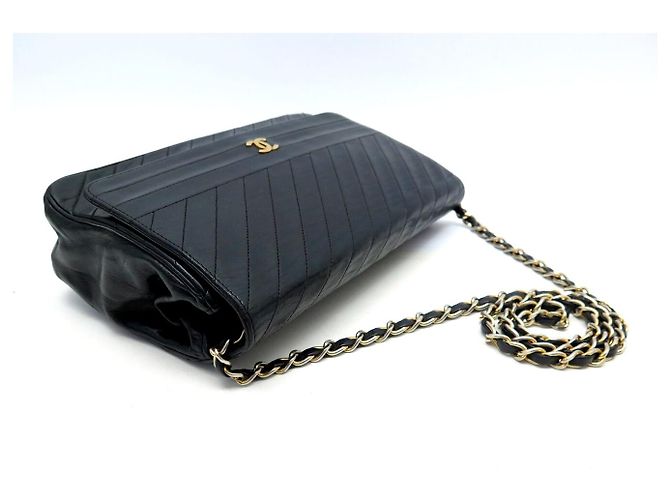 VINTAGE CHANEL HANDべきTASCHE EINFACHE KLAPPE CC LOGO SCHWARZ CHEVRON LEDER HAND BAG - Ansicht 4