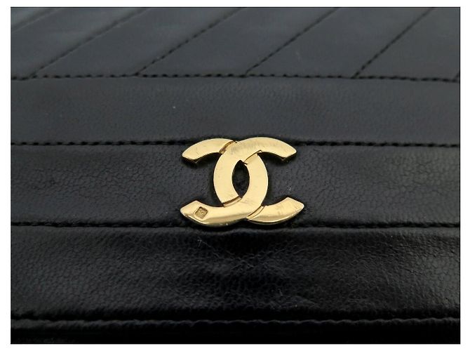 VINTAGE CHANEL HANDべきTASCHE EINFACHE KLAPPE CC LOGO SCHWARZ CHEVRON LEDER HAND BAG - Ansicht 6