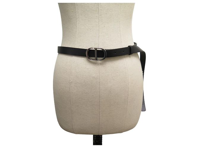 NUEVO CINTURÓN LARGO CHRISTIAN DIOR HEBILLA LOGO PLATA RUTENIO T36 Negro - vista 10