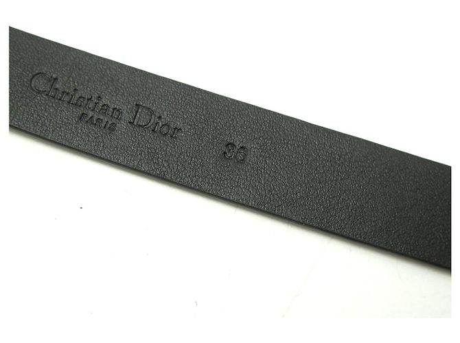 NUEVO CINTURÓN LARGO CHRISTIAN DIOR HEBILLA LOGO PLATA RUTENIO T36 Negro - vista 11