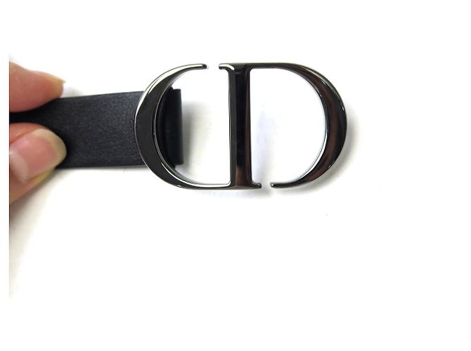 NUEVO CINTURÓN LARGO CHRISTIAN DIOR HEBILLA LOGO PLATA RUTENIO T36 Negro - vista 12