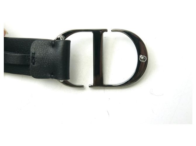 NUEVO CINTURÓN LARGO CHRISTIAN DIOR HEBILLA LOGO PLATA RUTENIO T36 Negro - vista 13