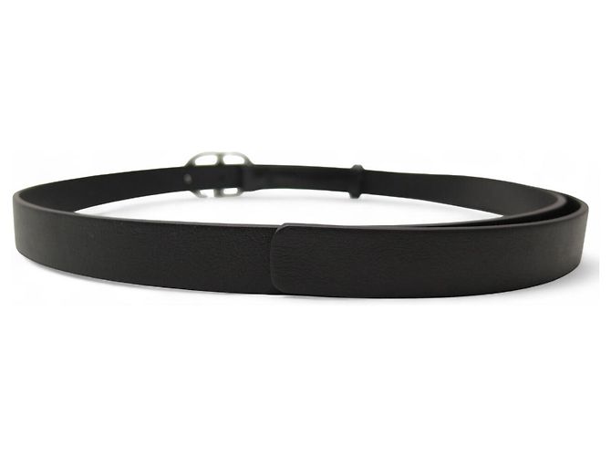 NUEVO CINTURÓN LARGO CHRISTIAN DIOR HEBILLA LOGO PLATA RUTENIO T36 Negro - vista 3