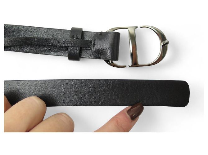NUEVO CINTURÓN LARGO CHRISTIAN DIOR HEBILLA LOGO PLATA RUTENIO T36 Negro - vista 5