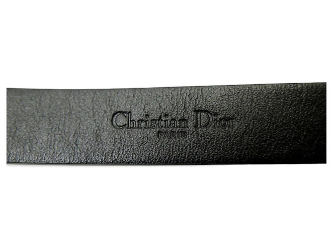 NUEVO CINTURÓN LARGO CHRISTIAN DIOR HEBILLA LOGO PLATA RUTENIO T36 Negro - vista 7