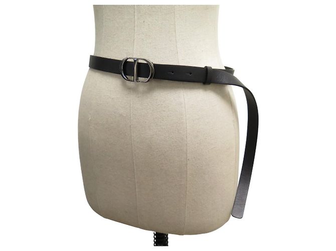 NUEVO CINTURÓN LARGO CHRISTIAN DIOR HEBILLA LOGO PLATA RUTENIO T36 Negro - vista 9