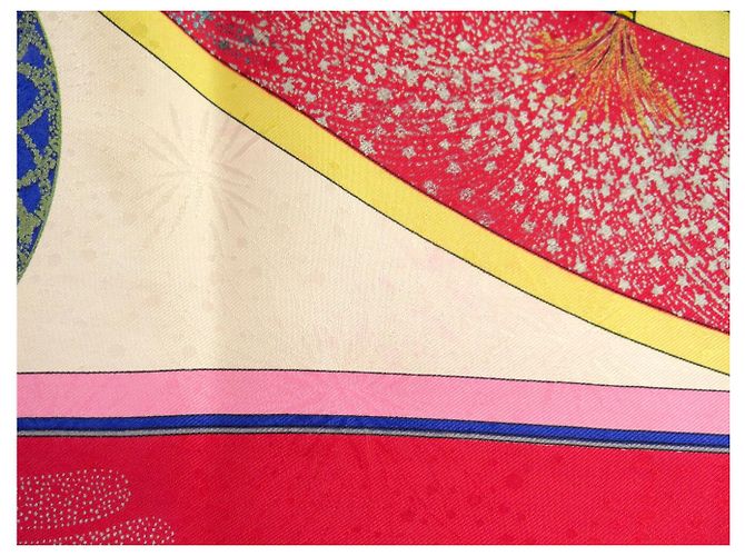 Hermès PAÑUELO HERMES FEUX D'ARTIFICE CARRE 90 de seda rojo fucsia caja Roja - vista 13