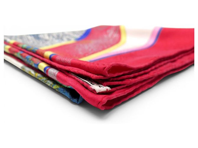 Hermès PAÑUELO HERMES FEUX D'ARTIFICE CARRE 90 de seda rojo fucsia caja Roja - vista 15