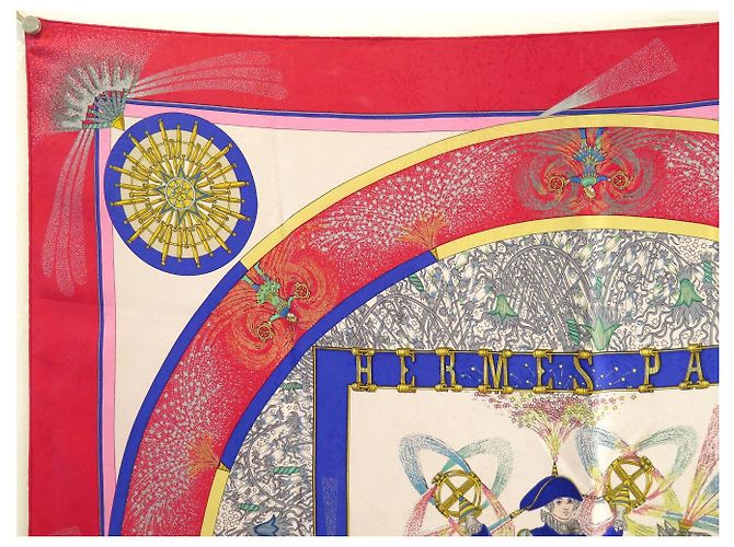 Hermès PAÑUELO HERMES FEUX D'ARTIFICE CARRE 90 de seda rojo fucsia caja Roja - vista 2
