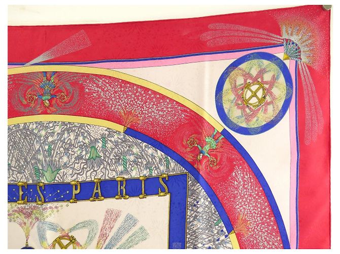 Hermès PAÑUELO HERMES FEUX D'ARTIFICE CARRE 90 de seda rojo fucsia caja Roja - vista 3